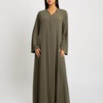 Olive closed A-cut Abaya
